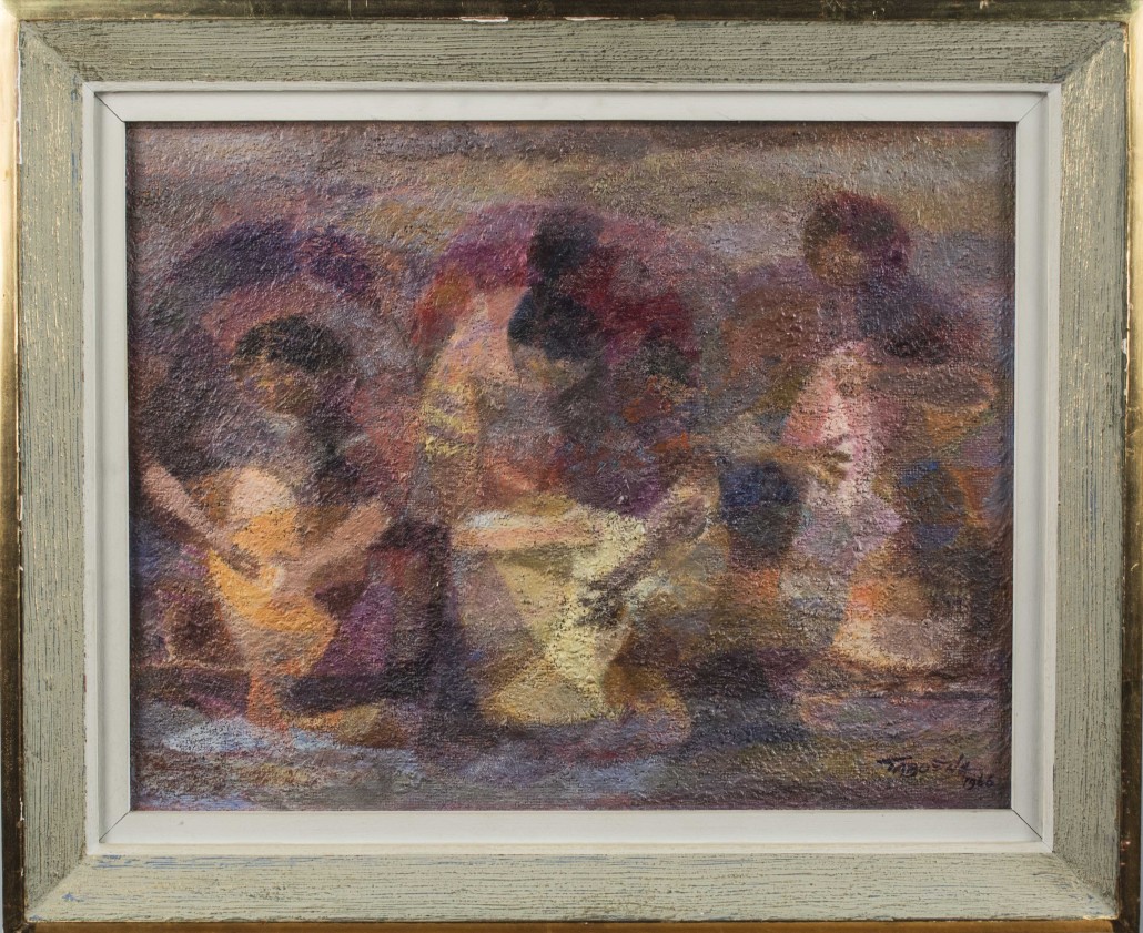 Romeo Tabuena (Filipino, b. 1921), ‘Lavanderas,’ acrylic on board, 1966, est. $6,000-$8,000. Capo Auction image