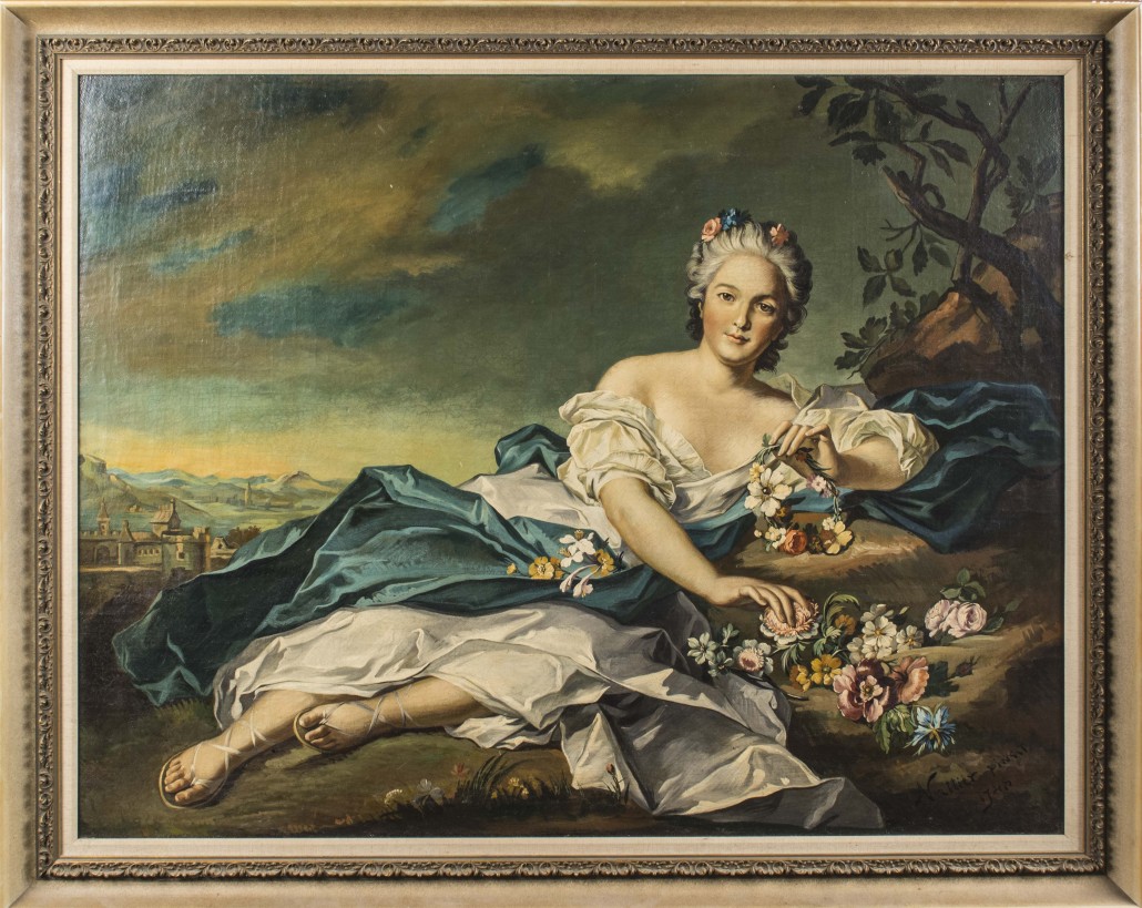 Attributed to Jean-Marc Nattier (French, 1685-1766), ‘Henriette of France as Flora,’ oil on canvas, dated 1748, est. $5,000-$7,000. Capo Auction image