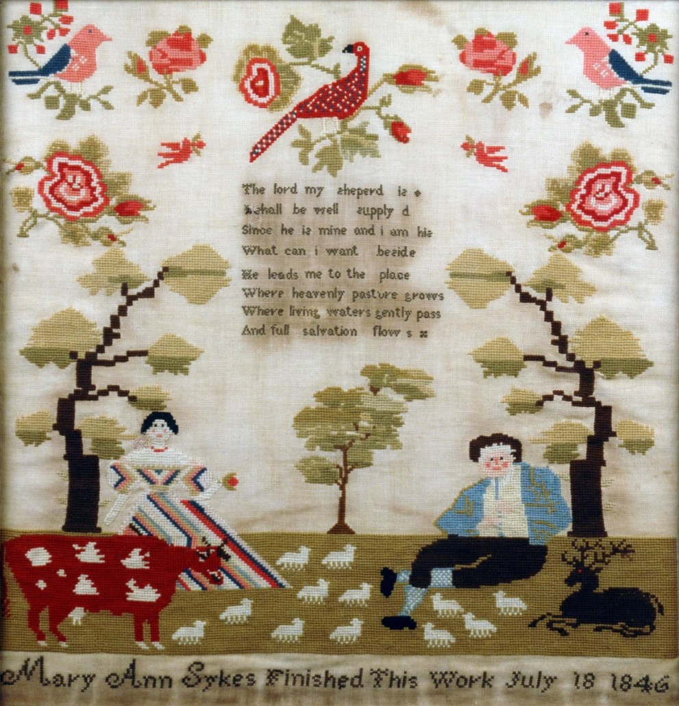North American sampler probably worked by the same schoolgirl who created the one at the top of this column. Embroidered script reads: 'Mary Ann Sykes, finished this work July 18 1846.' It sold for £1,100