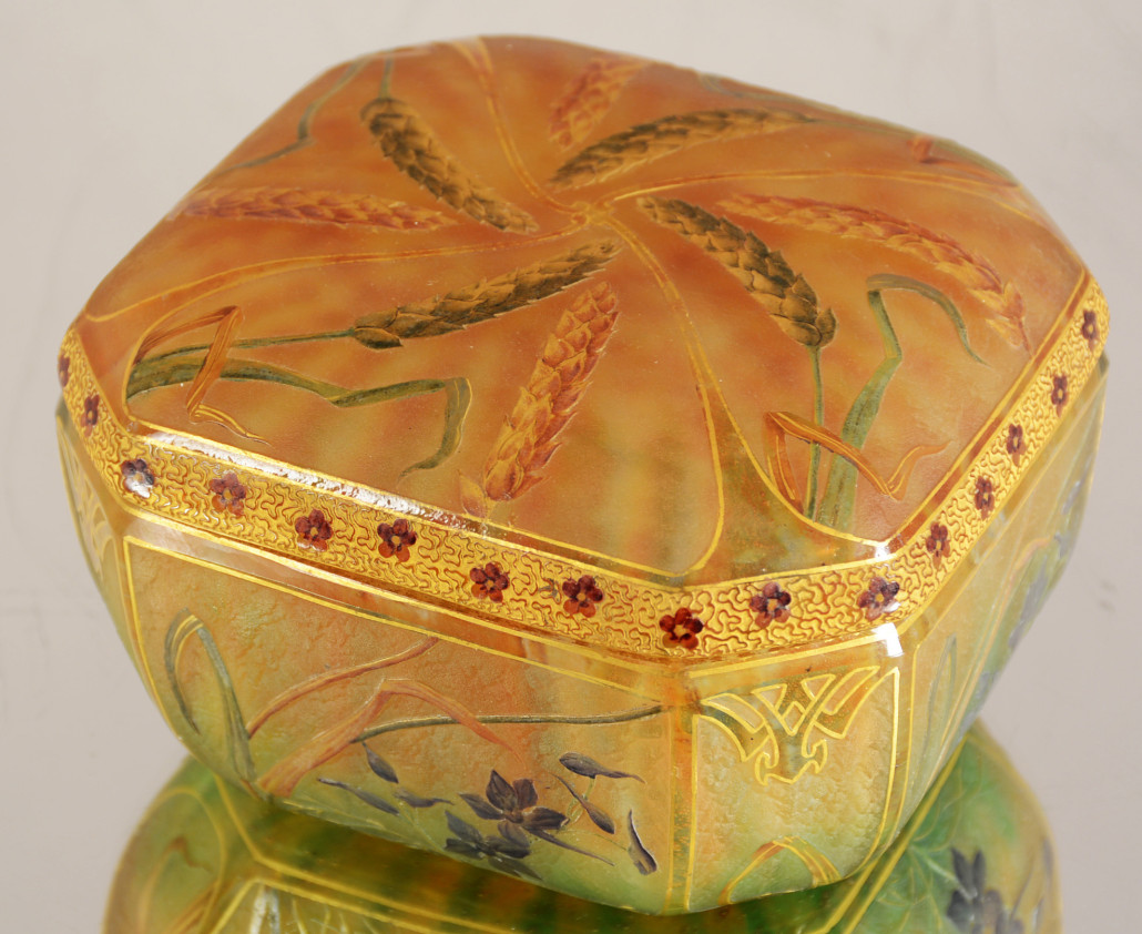 Daum Nancy Art Nouveau box. Estimate: $1,800-$2,400. Bruhns Auction Gallery image. 