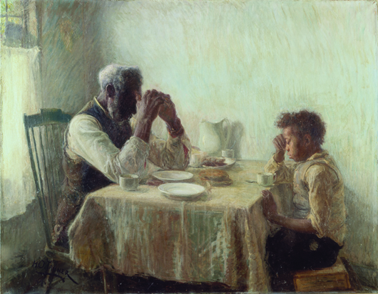 Henry Ossawa Tanner (1859–1937, United States), ‘The Thankful Poor,’ 1894, oil on canvas. The Collection of Camille O. and William H. Cosby Jr. Photograph by Frank Stewart, permission courtesy of the artist