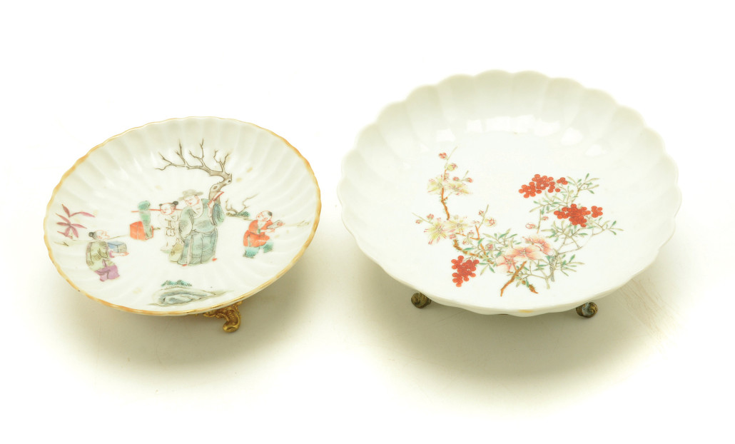 The larger Famille Rose dish measured 6 3/8 inches in diameter. The two sold for $103,000. Michaan's image