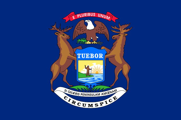 The state flag and seal of Michigan include an elk. Image courtesy of Wikipedia Commons