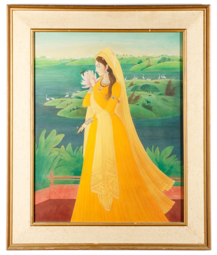 Untitled watercolor on paper of a young woman by Pakistani artist Abdur Rahman Chughtai (1897-1975). Price realized: $70,800. Ahlers & Ogletree image