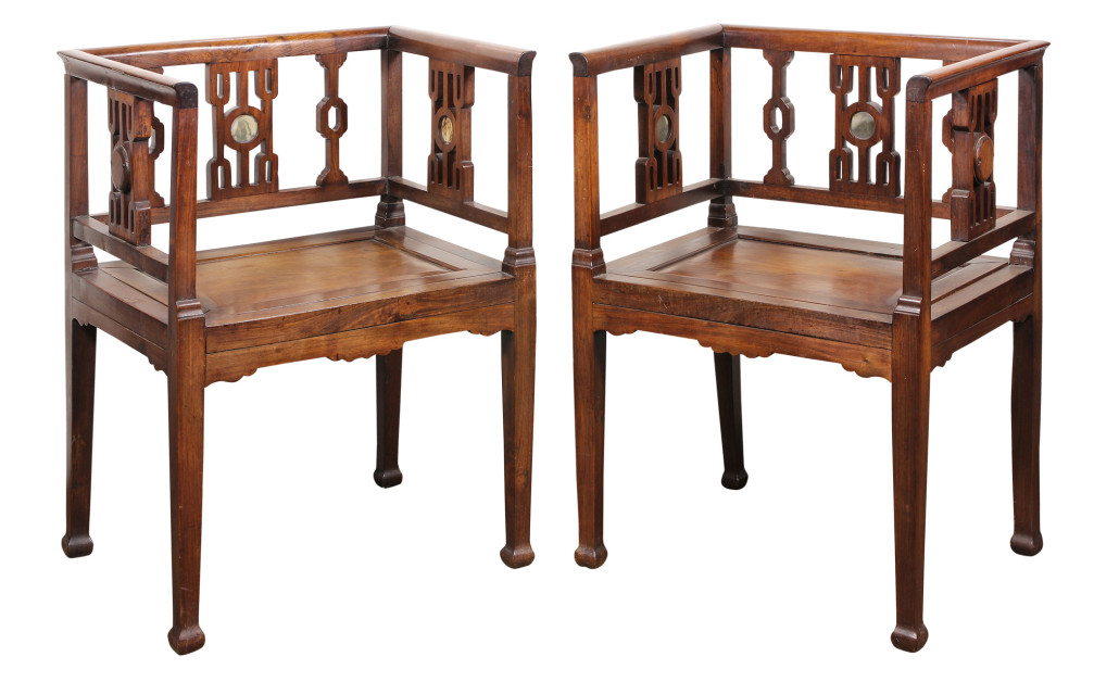 The Asian offerings will be highlighted by this pair of Chinese Western-style armchairs with marble inlay. Clars image