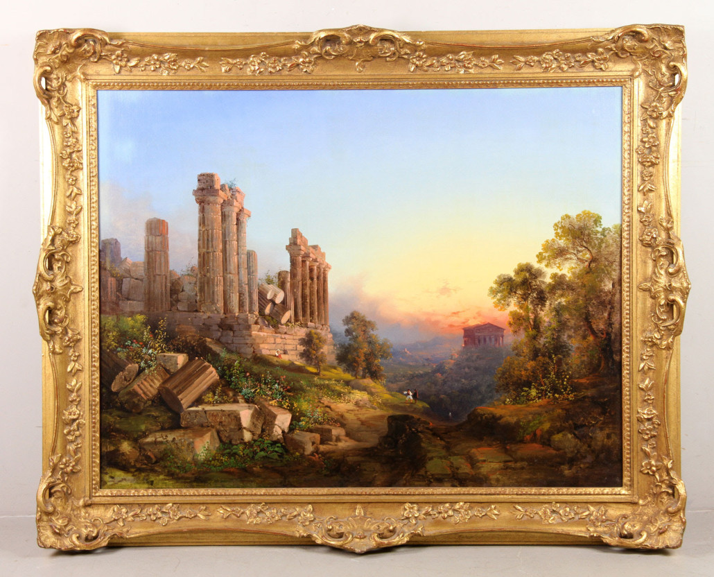 Lot 6199 – view of 'Agento, Sicilia,' American School, dated 1856. Kaminski Auctions image