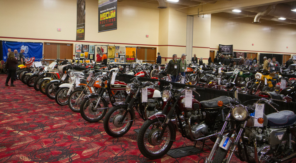 The lineup of bikes at the annual Mecum MidAmerica Las Vegas Motorcycle Auction. Mecum Auctions image