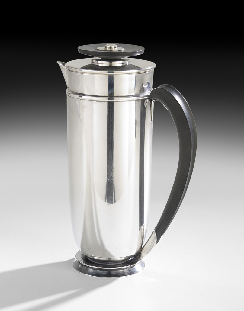 This Modernist silver and ebony cocktail shaker was designed by Alphonse LaPaglia (1907-1953) for International Silversmiths, Meriden, Connecticut. The stylish shaker brought $4,428 at auction in New Orleans in 2015. Courtesy New Orleans Auction Galleries
