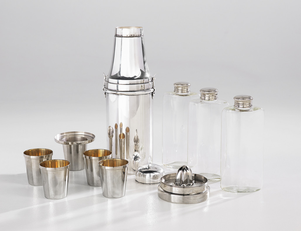 You can take it with you in this traveling cocktail shaker set complete with three flasks and four cups along with a juicer and jigger. The 20th century treasure from the Flatt Collection sold for $2,250 in 2015. Courtesy New Orleans Auction Galleries