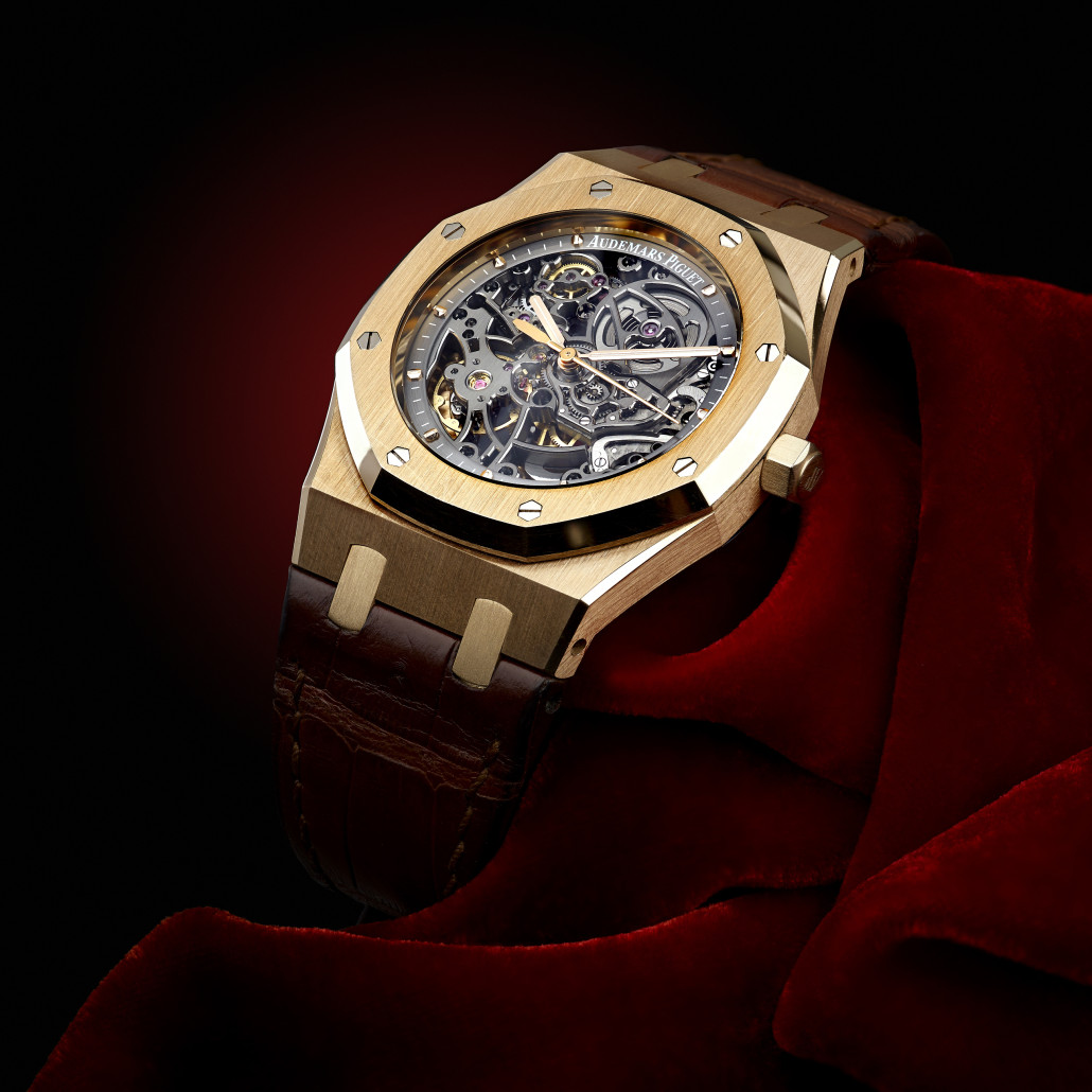Lot 4 – current model Audemars Piguet man’s 18K rose gold Royal Oak openwork wristwatch. Estimate: £12,000-£18,000. Fellows image